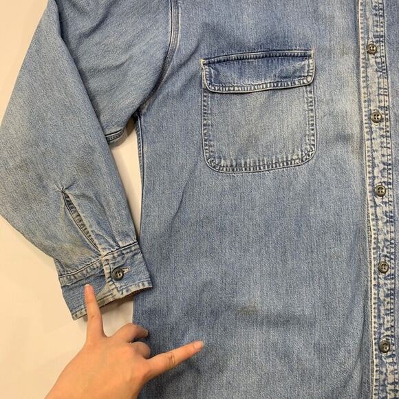 Vintage Guess Jean Shirt Mens M Medium Blue Denim Cotton Houndstooth Lined - Picture 5 of 14